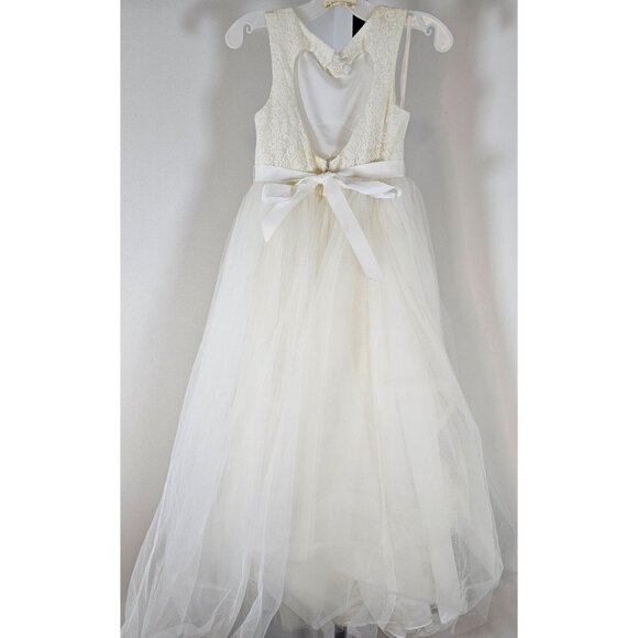 David's Bridal Ball Gown Flower Girl Dress With Heart Cut Out Style #RK1368-SZ 7 - Picture 3 of 15